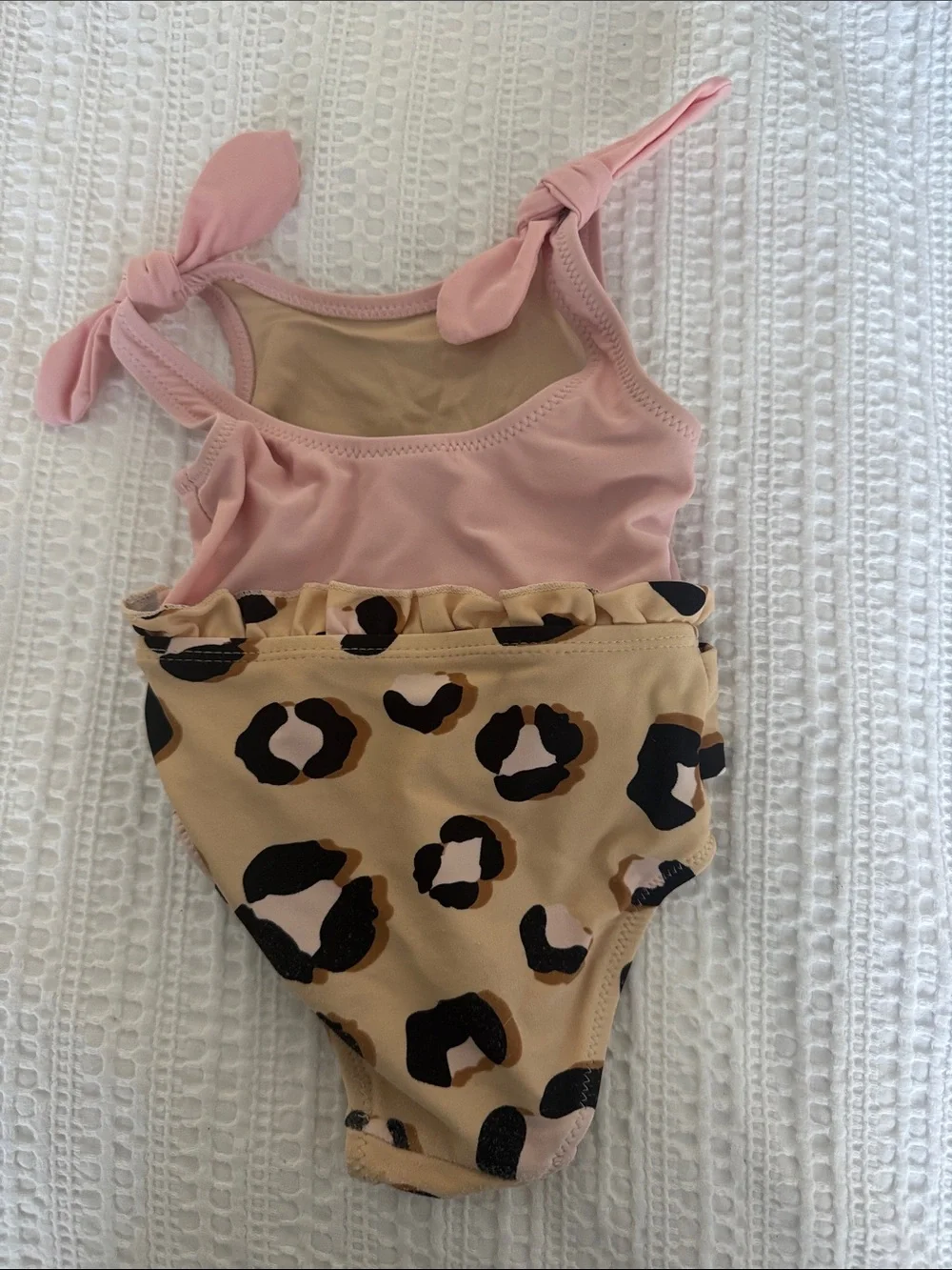 Pink & Beige Leopard-Print Kids One-Piece Swimsuit with Bow